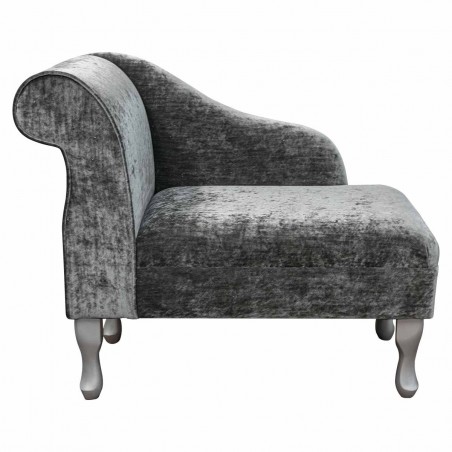 small chaise longue in grey crushed velvet