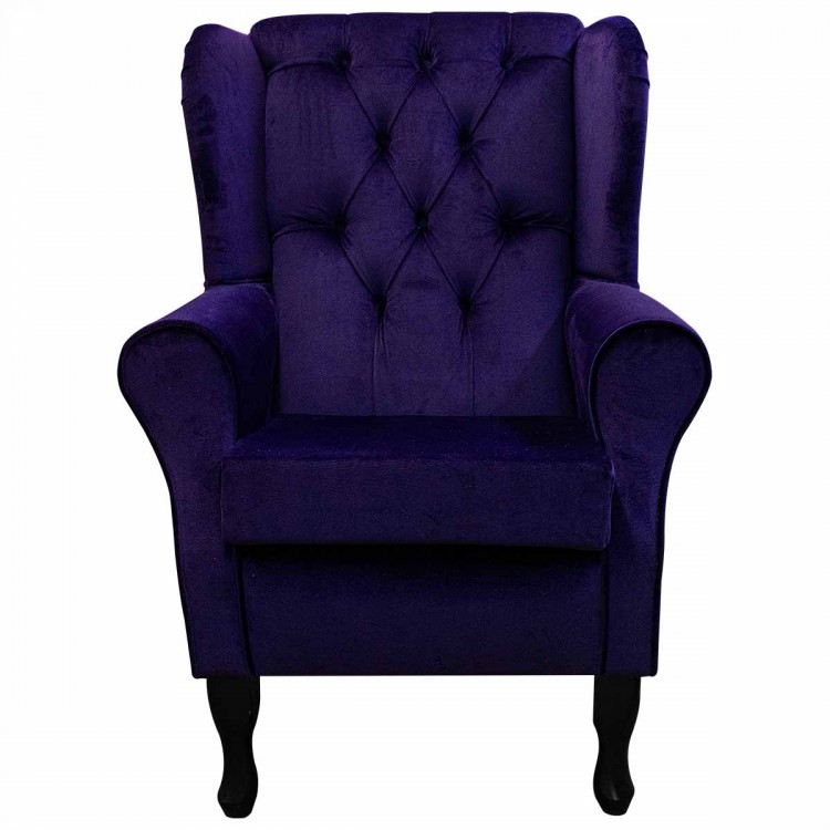Buttoned Wingback Chair in a Malta Amethyst Deluxe Velvet | Beaumont