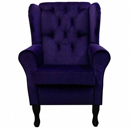 Buttoned Wingback Chair in a Malta Amethyst Deluxe Velvet | Beaumont