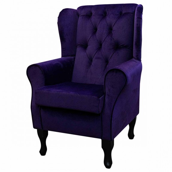 Buttoned Wingback Chair in a Malta Amethyst Deluxe Velvet | Beaumont