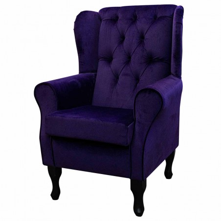 Buttoned Wingback Chair in a Malta Amethyst Deluxe Velvet | Beaumont
