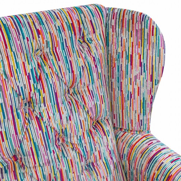 LUXE Standard Wingback Fireside Westoe Chair in an Extravaganza Stripe Burst Rainbow Fabric