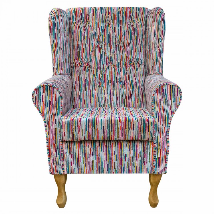 Wingback Chair in Extravaganza Stripe Rainbow Fabric EXT2542 | Beaumont