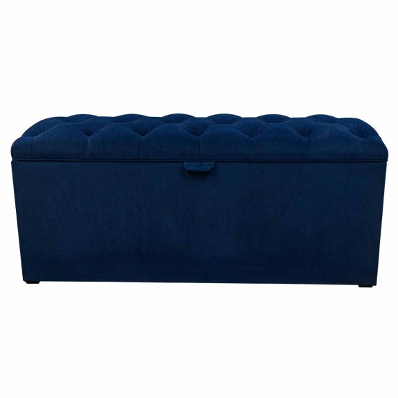 LUXE Buttoned Blanket Box Storage Ottoman in an AquaClean Dunbar Navy Fabric