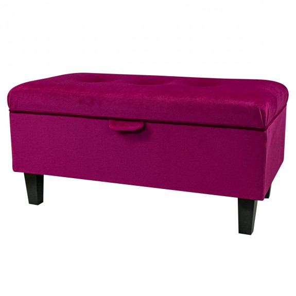 Buttoned Storage Footstool in Monaco Boysenberry Velvet Fabric | Beaumont