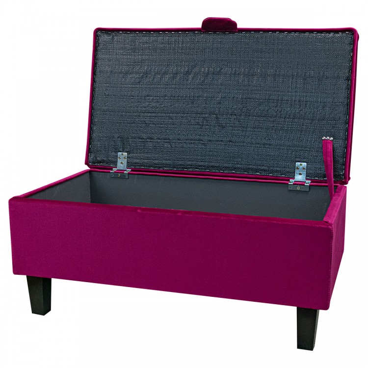 Buttoned Storage Footstool in Monaco Boysenberry Velvet Fabric | Beaumont
