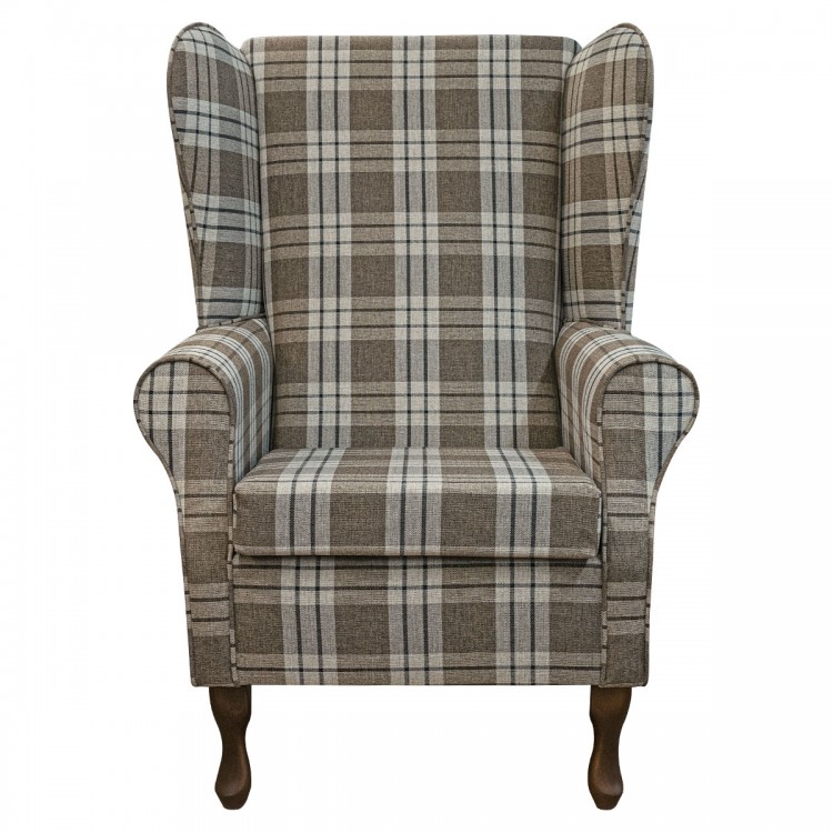 Large High Back Chair in Kintyre Chestnut Tartan Fabric | Beaumont