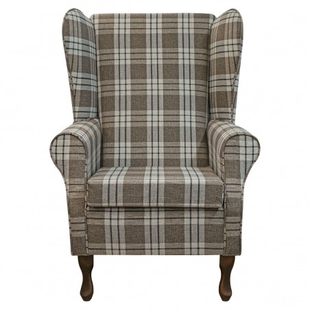 Large High Back Chair in Kintyre Chestnut Tartan Fabric | Beaumont