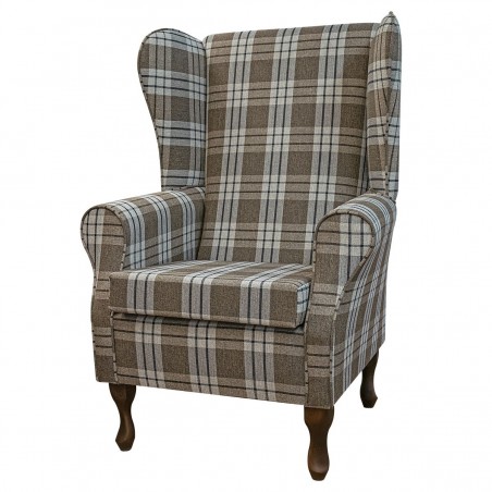 Large High Back Chair in Kintyre Chestnut Tartan Fabric | Beaumont