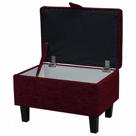 claret red boucle footstool with storage