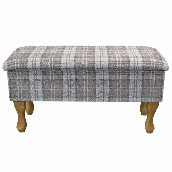 LUXE Medium Dressing Table Storage Stool in a Lana Latte Plaid Tartan Fabric