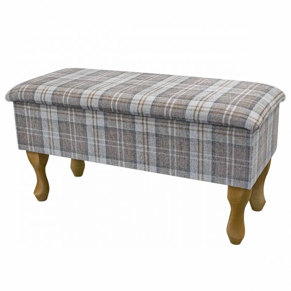 Dressing Table Stool in a Lana Latte Plaid Fabric LAN1601 | Beaumont