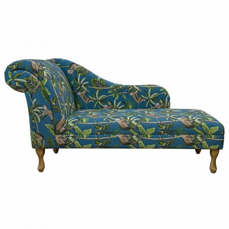 Large Chaise Longue in Monkey Teal 100% Cotton Fabric  | Beaumont
