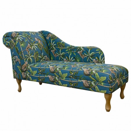 Large Chaise Longue in Monkey Teal 100% Cotton Fabric  | Beaumont